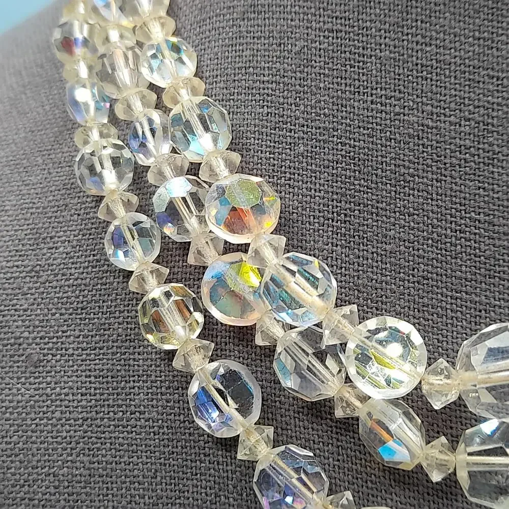 Vintage 1950s Aurora Borealis Crystal Three-Strand Necklace - 16 Inches